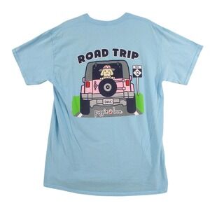 Puppie Love Road Trip OBX Jeep Graphic T-Shirt Blue Mens Large Cotton